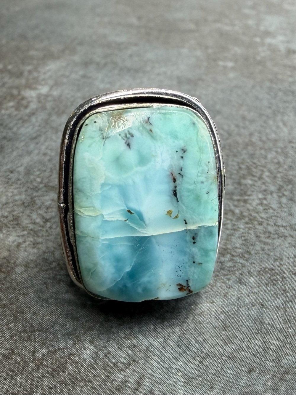 Beautiful Turquoise Blue Larimar Stone- Silver Statement Ring